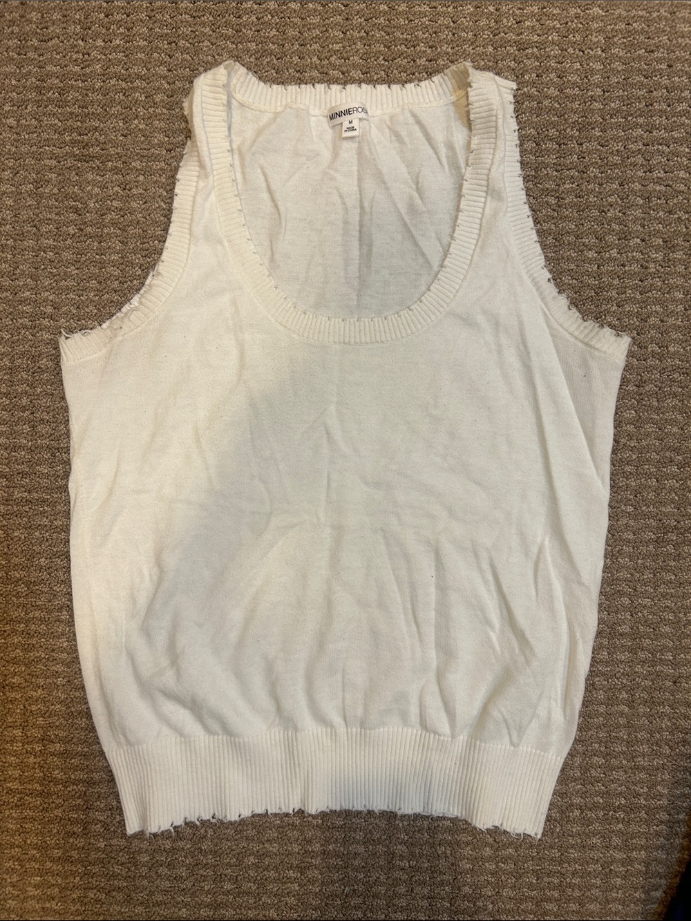 Minnie Rose Cream Ribbed Scoop Neck Tank